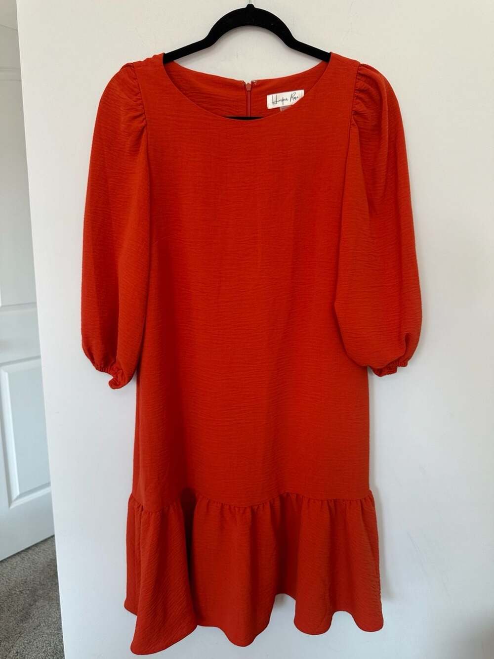 Harper Rose Orange Long Balloon Sleeve Shift Dress with Ruffle Hem Size 8